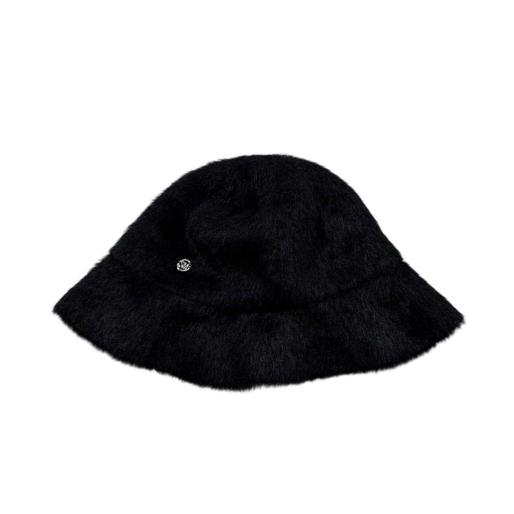 Steve Madden Bucket Hat Black Fuzzy Faux Fur Plush Winter Y2K Retro Streetwear